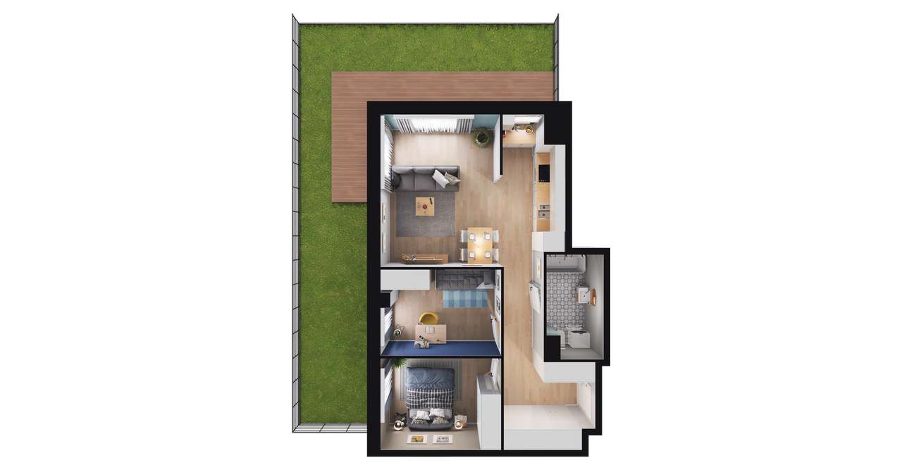 3-pokojowe mieszkanie 58m2 + ogródek - Pełny obrazek: 2/8