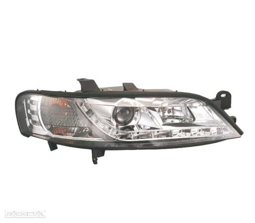 FARÓIS COM LUZ DIURNA LED PARA OPEL VECTRA 99-02 FUNDO CROMADO - 4