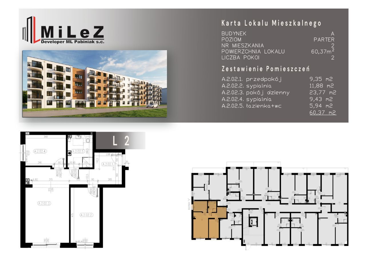 Mieszkanie 3 pokoje o pow. 60,37 m2