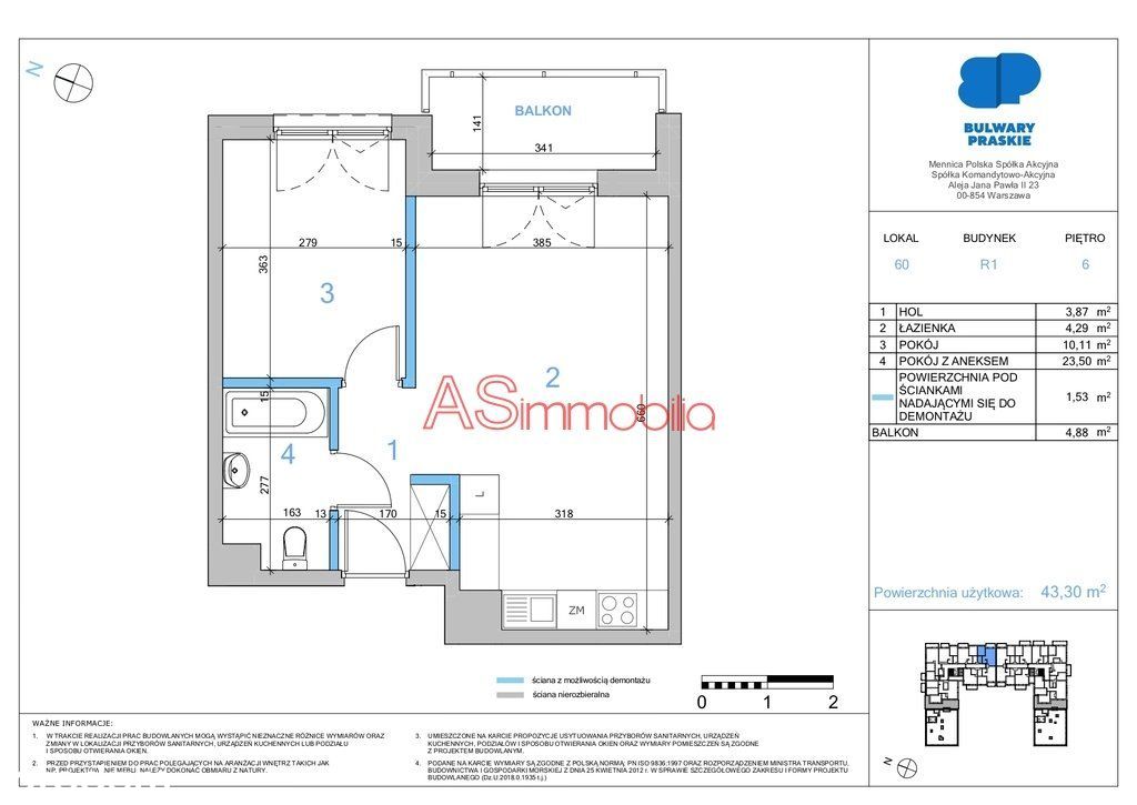 43m | balkon | Bulwary Praskie | Bez Prowizji