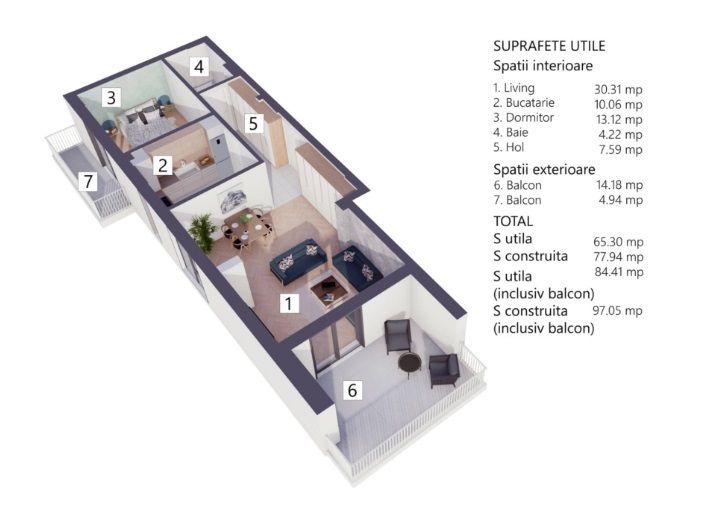 Apartament 2 camere, 84.41 mp, in spate la Penny, toate utilitatile