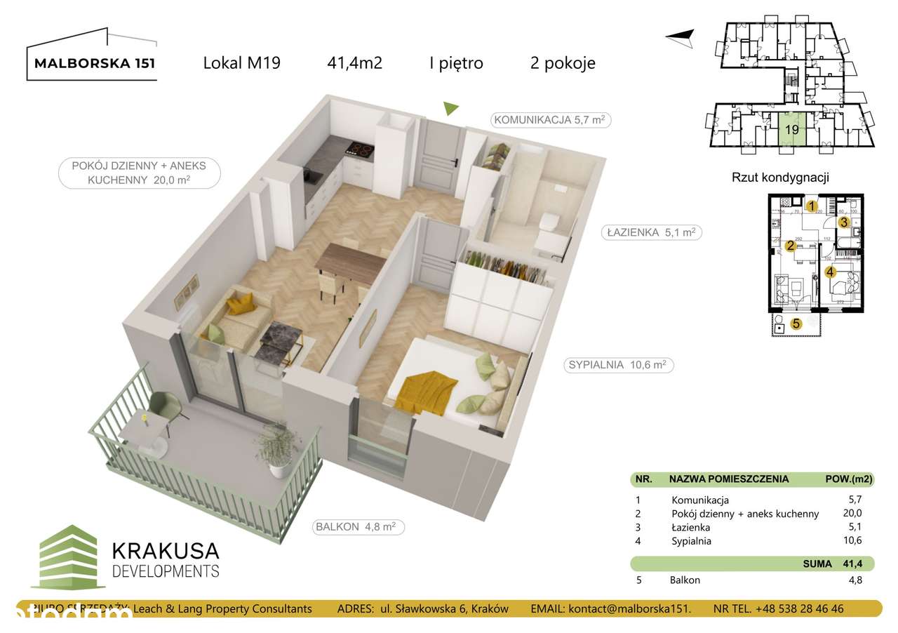 2-pokojowe mieszkanie 41m2 + balkon Bez Prowizji - Pełny obrazek: 2/7