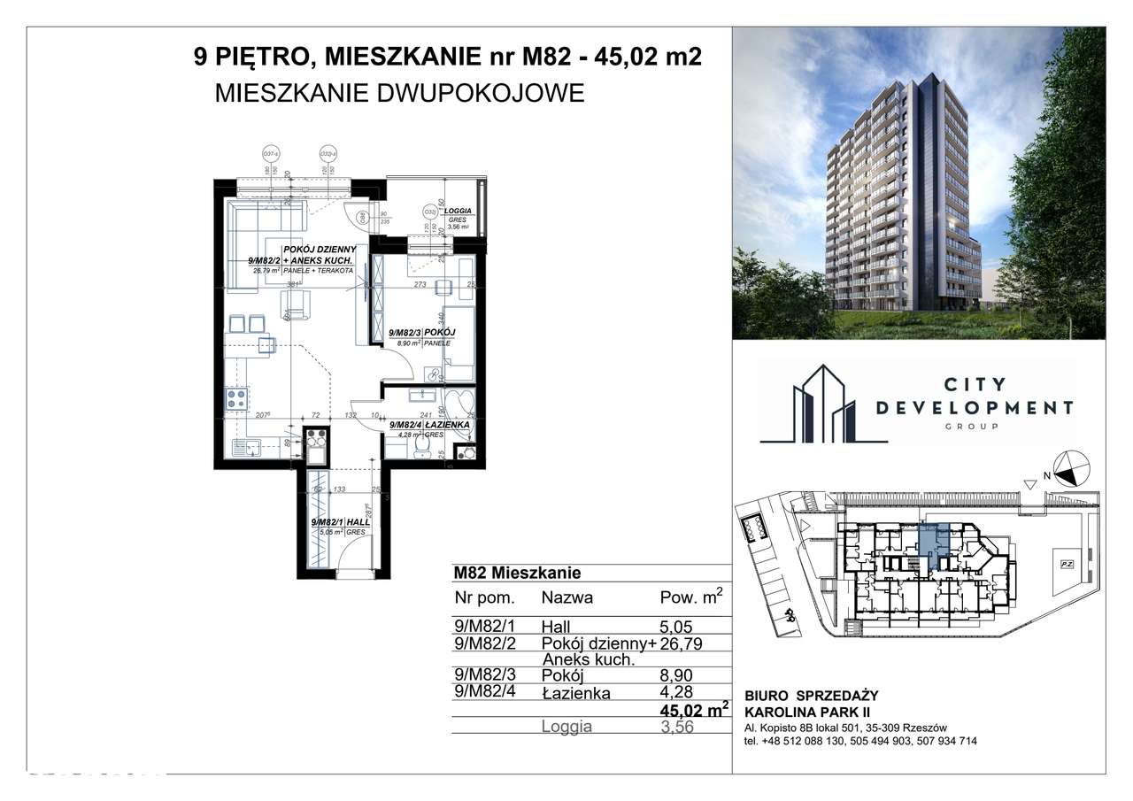 2-pokojowe mieszkanie 45m2 + loggia - Pełny obrazek: 2/7