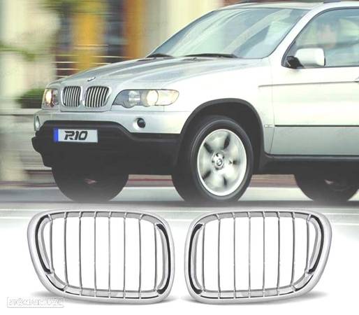 GRELHAS FRONTAIS PARA BMW X5 99-03 CROMADAS - 1