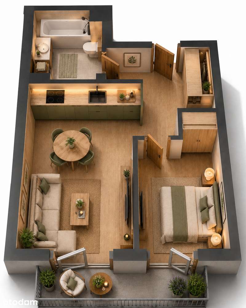 2 pokoje, balkon i miejsce zewnętrzne | 50,92 m² (lokal D-1/2/5/2)
