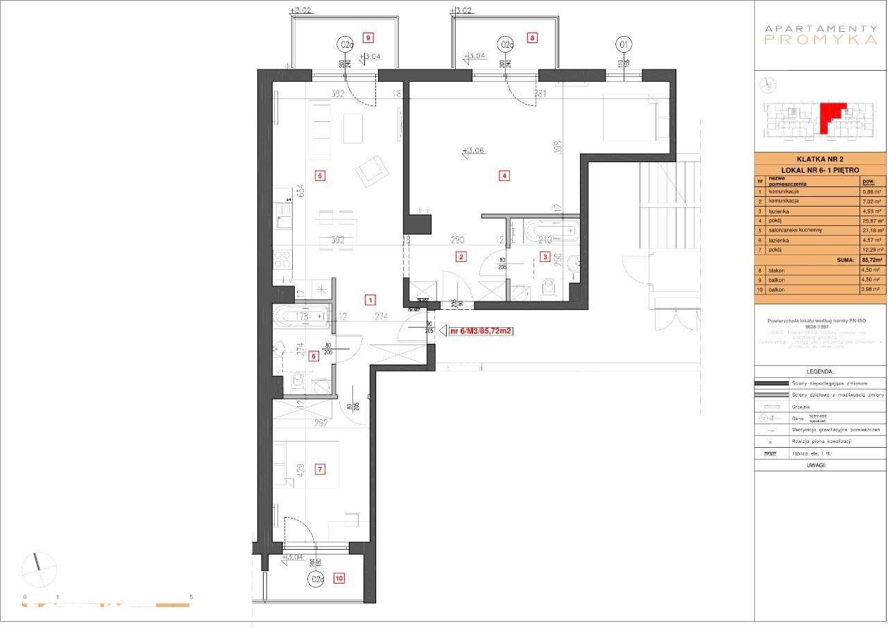 3 pokoje, I piętro - 85,72 m2 + 2 balkony - Pełny obrazek: 3/16