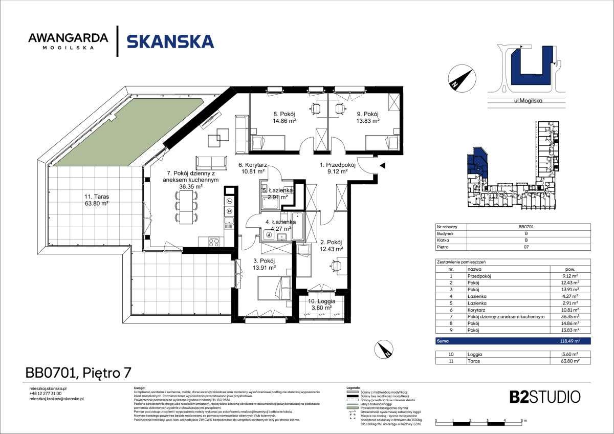 5-pokojowe mieszkanie 118m2 + taras - Pełny obrazek: 2/9