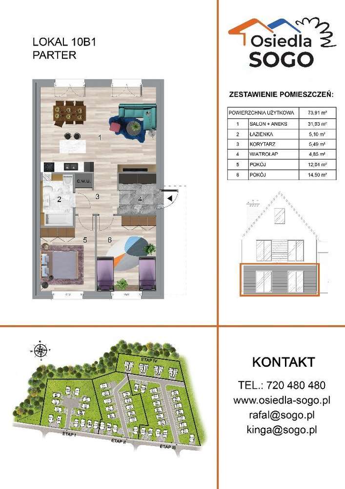 BEZCZYNSZOWE  73m² + OGRÓD  330m²+m. parking.-PRZY LESIE-blsko Wrocław - Pełny obrazek: 2/15
