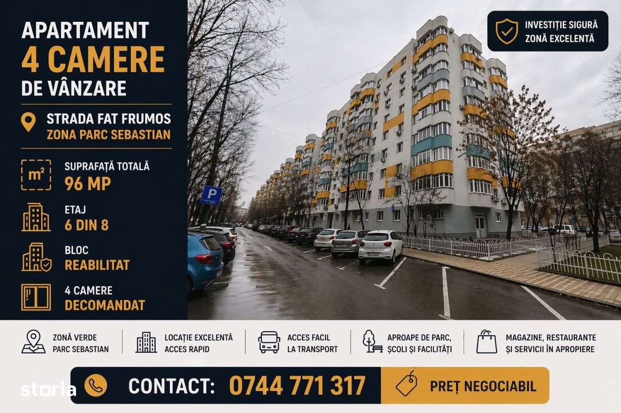PARC SEBASTIAN, Apartament cu 4 camere decomandat - 96mp, etaj 6
