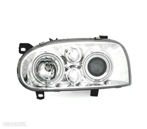 FARÓIS ANGEL EYES PARA VOLKSWAGEN VW GOLF 3 MKIII 91-97 FUNDO CROMADO - 3