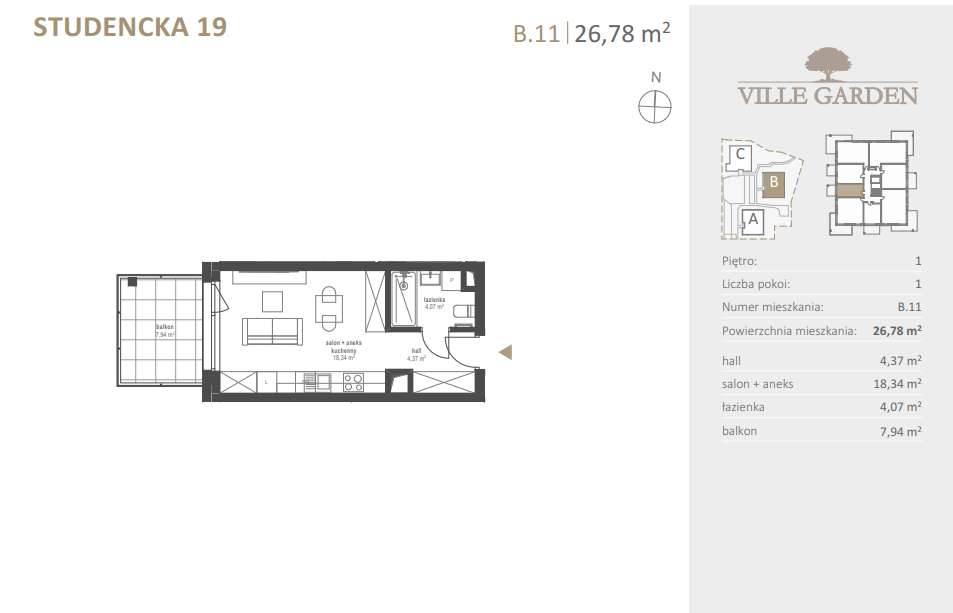 Kawalerka 26 m² z tarasem – Katowice, ul. Studencka | Park Zadole-6