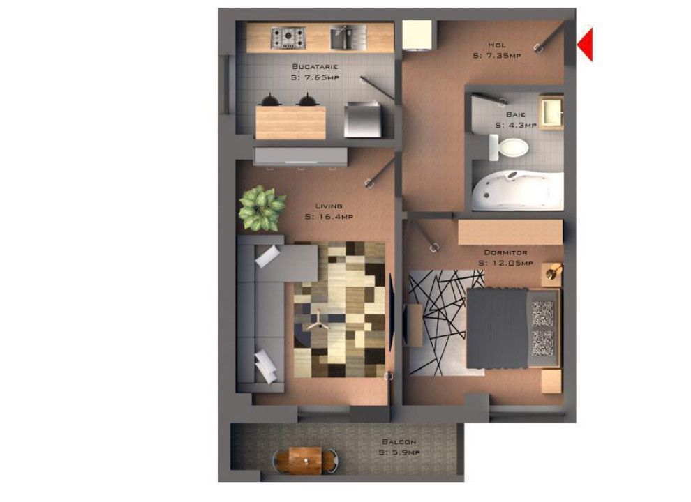 Apartament  2 camere Bucium , 53 metri, etaj 4 Cod:153794