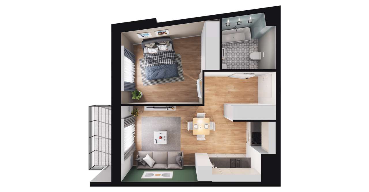 2-pokojowe mieszkanie 40m2 + balkon - Pełny obrazek: 2/8