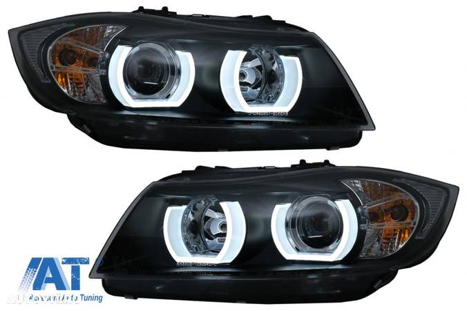 Faruri Xenon U-Led 3D BMW Seria 3 E90 Limuzina E91 Touring (03.2005-08.2008) LHD Negru - 1