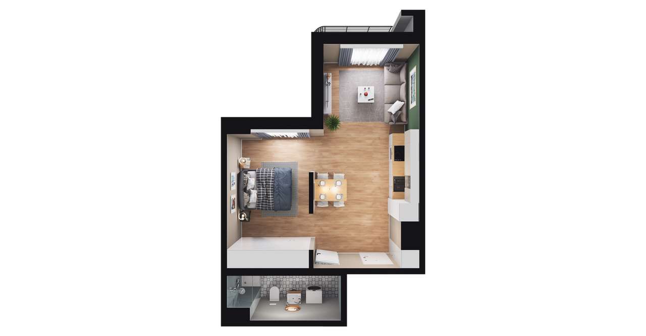 1-pokojowe mieszkanie 41m2 + balkon Bezpośrednio - Pełny obrazek: 2/8