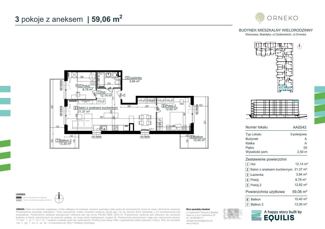 3-pokojowe mieszkanie 59m2 + 2 balkony - Pełny obrazek: 2/7