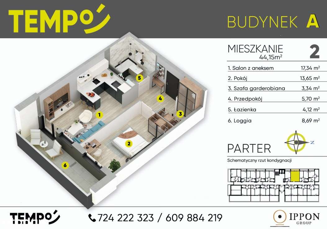 Osiedle TEMPO | 2 pokoje | A2 | loggia | garaż podziemny | smart home - Pełny obrazek: 2/12