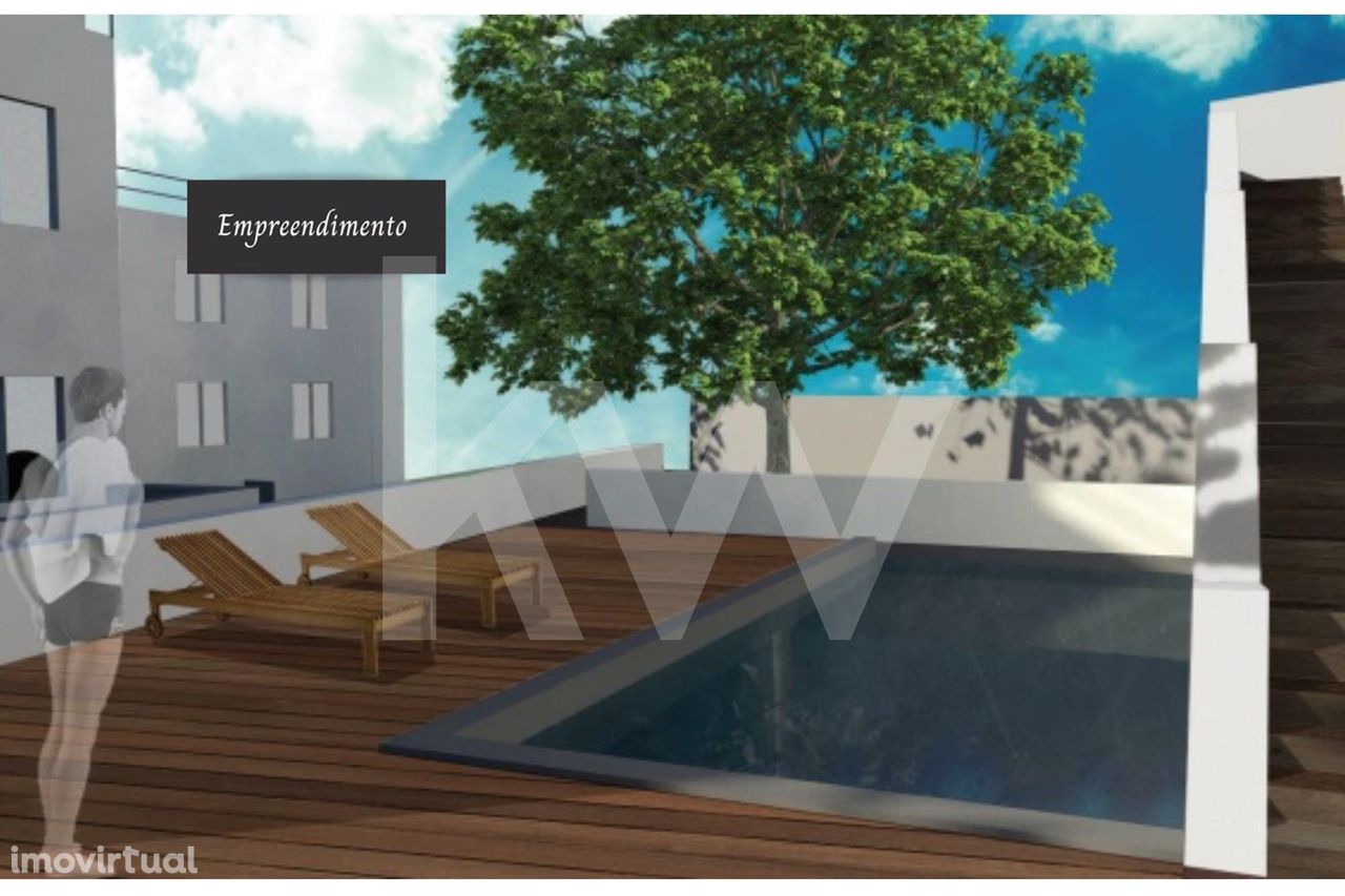 Apartamento T2 com terraço e garagem em condomínio de luxo com piscina