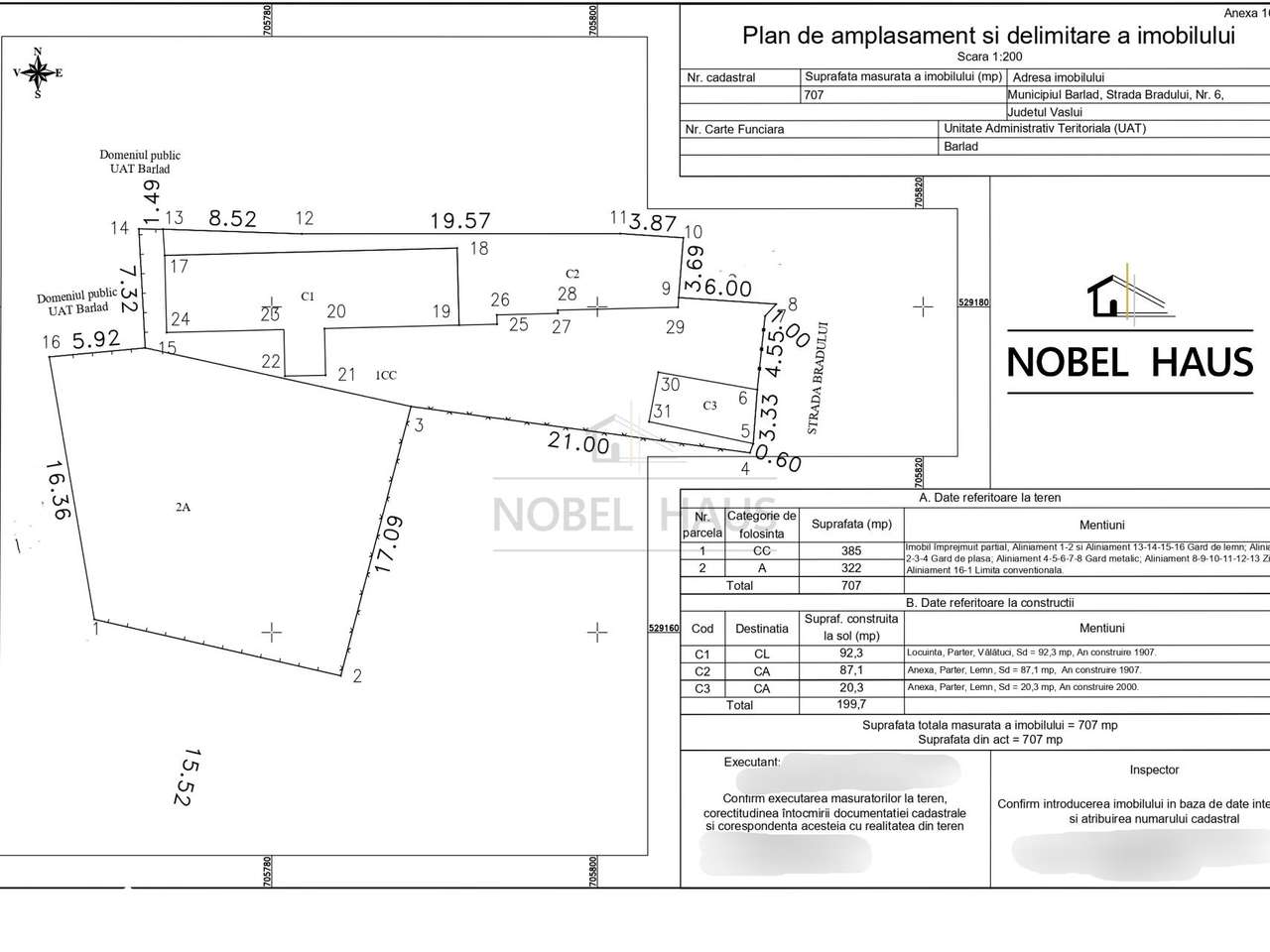 Teren intravilan Barlad, 707 mp, zona centrala, str Bradului-7