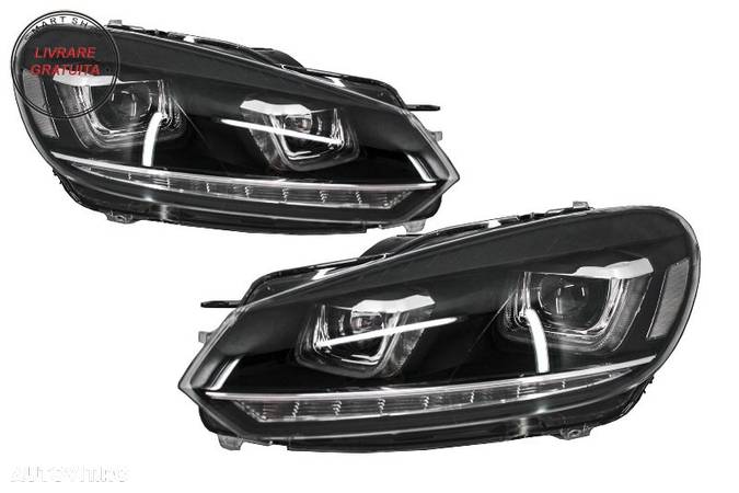 Faruri LED VW Golf 6 VI (2008-2013) Design Golf 7 3D U Design Semnal LED Dinamic- livrare gratuita - 1