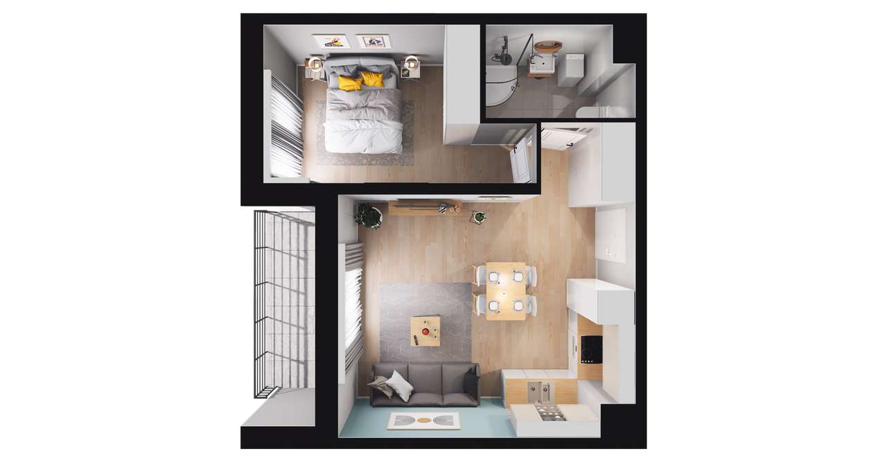 2-pokojowe mieszkanie 38m2 + balkon - Pełny obrazek: 2/8