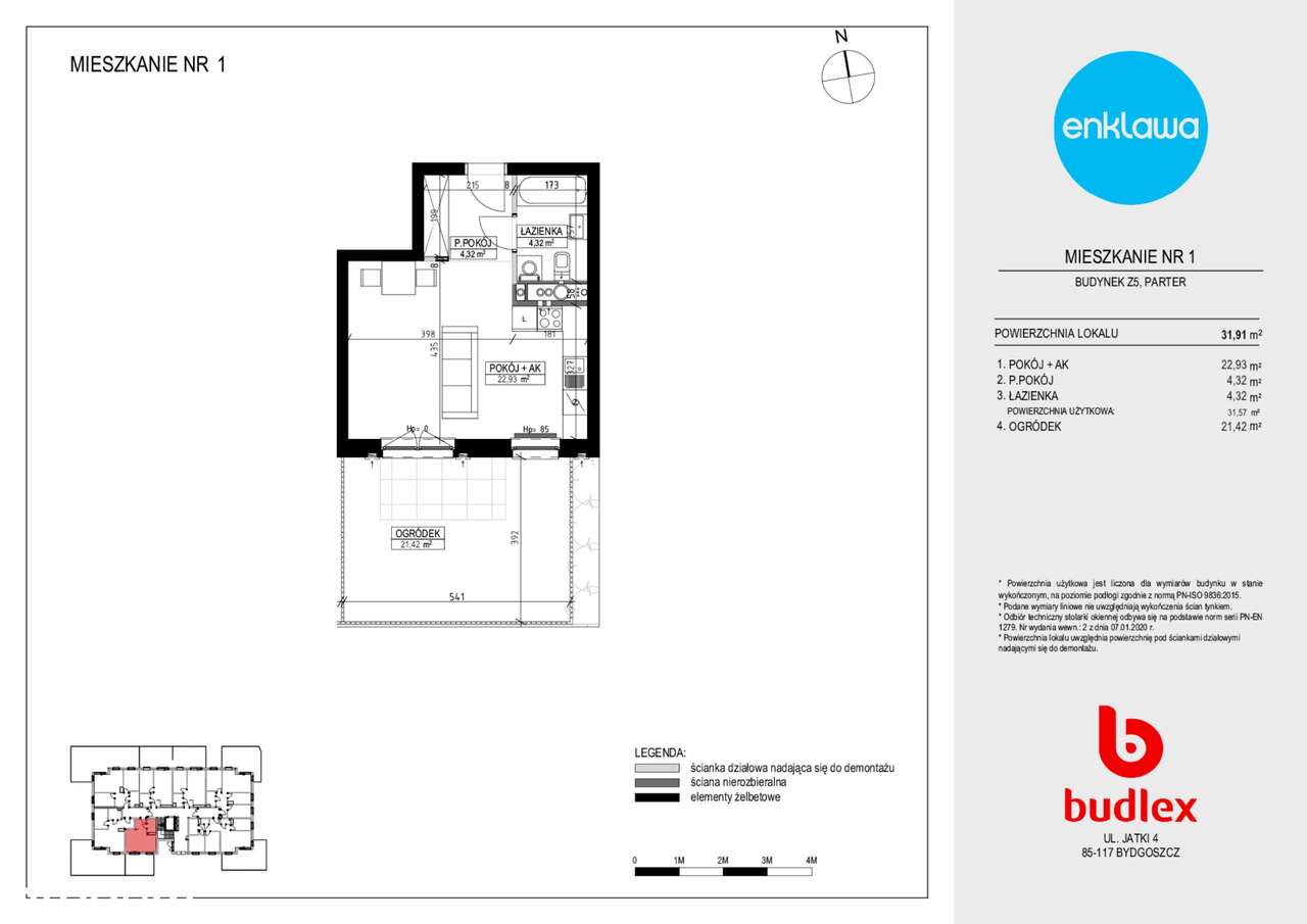 1-pokojowe mieszkanie 31m2 + ogródek Bez Prowizji - Pełny obrazek: 2/7
