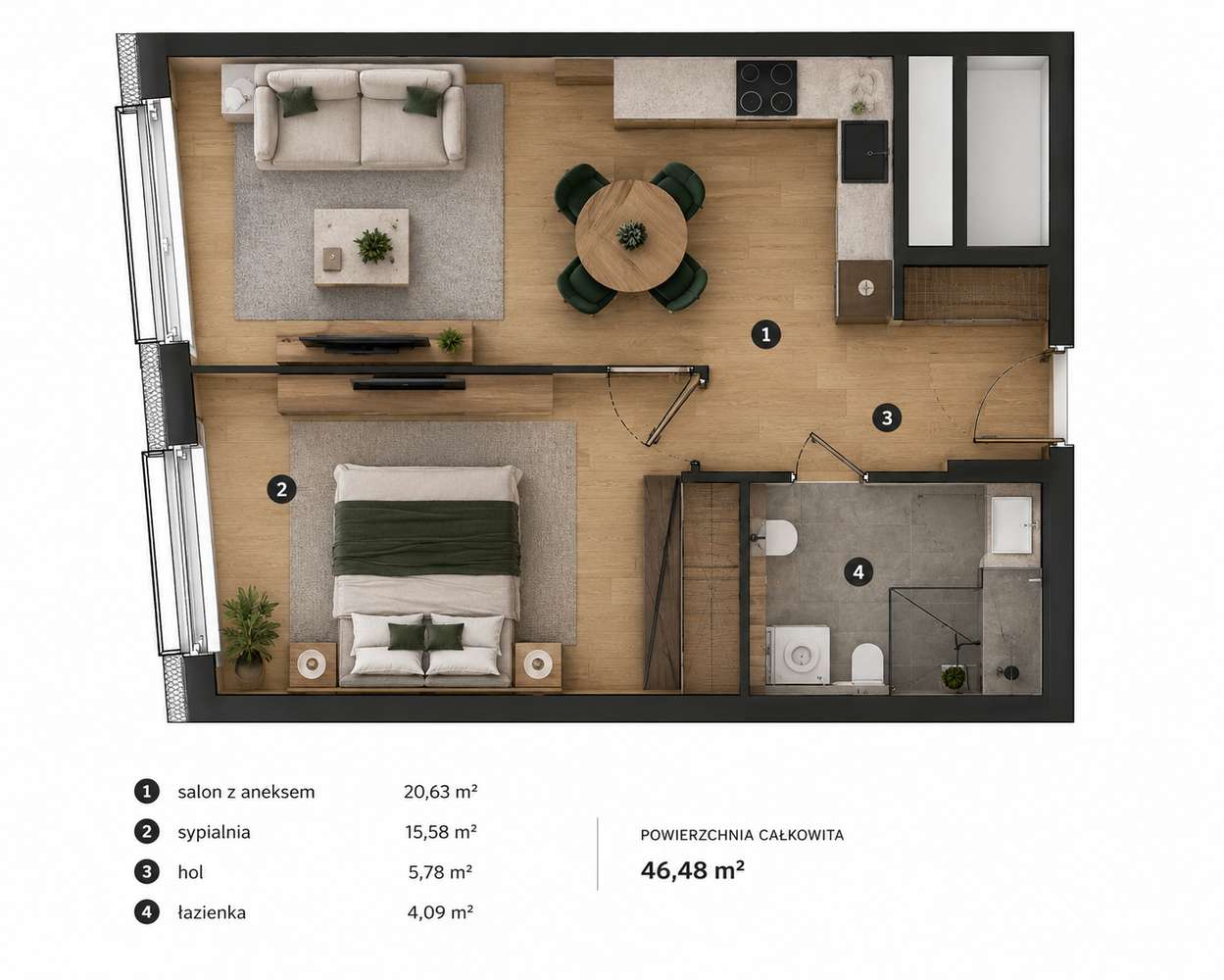 Mieszkanie, 2 pok. – Quorum Tower | 21. piętro | Panorama  | 46,5 m² | Garaż | Bezpośrednio