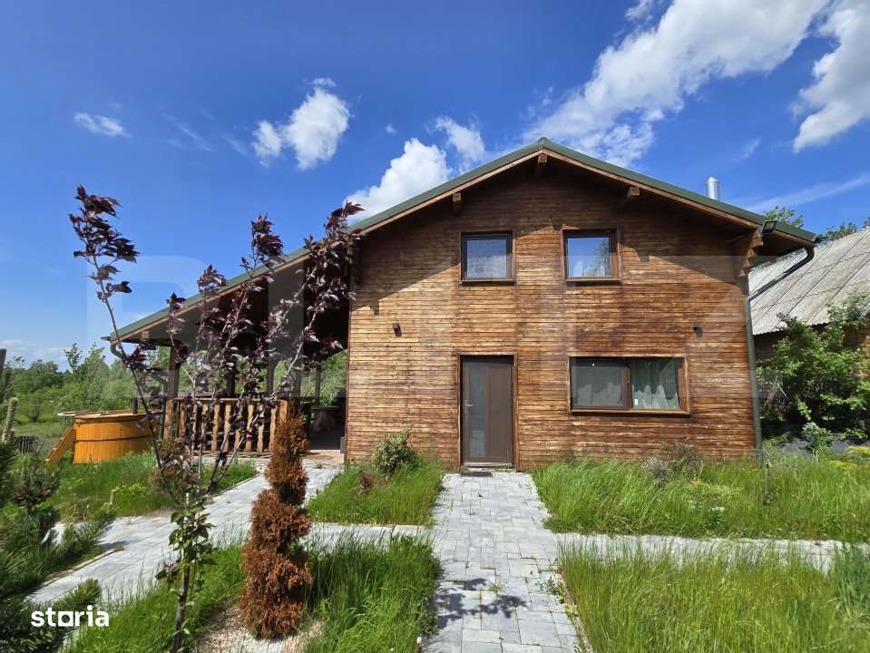 Cabana lemn cu 4 dormitoare, 120mp, teren intravilan de 1250mp - Imagine principală: 1/17