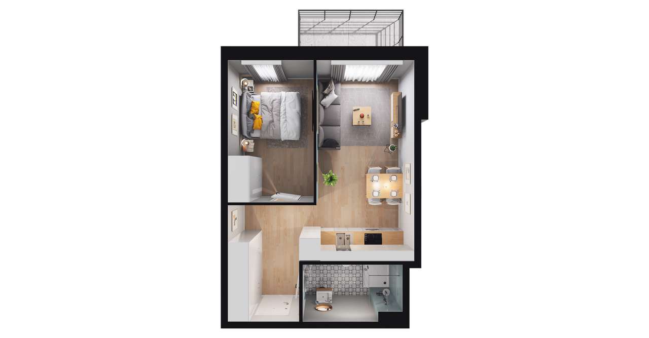 2-pokojowy apartament inwestycyjny 38m2 + balkon - Pełny obrazek: 2/8