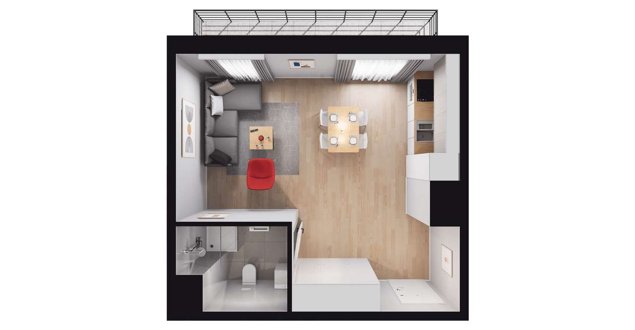 1-pokojowe mieszkanie 32m2 + balkon - Pełny obrazek: 2/6