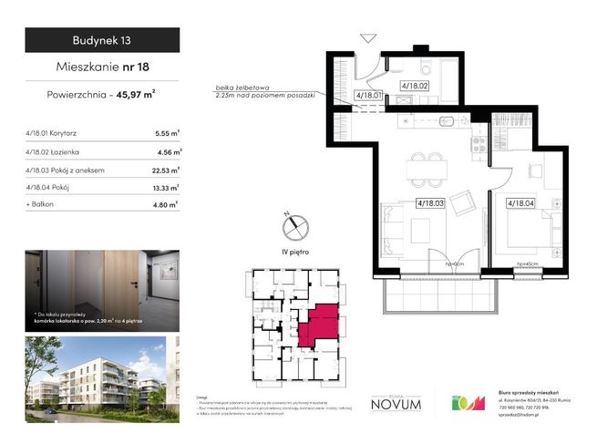 2-pokojowe mieszkanie 45,97 m2 + balkon