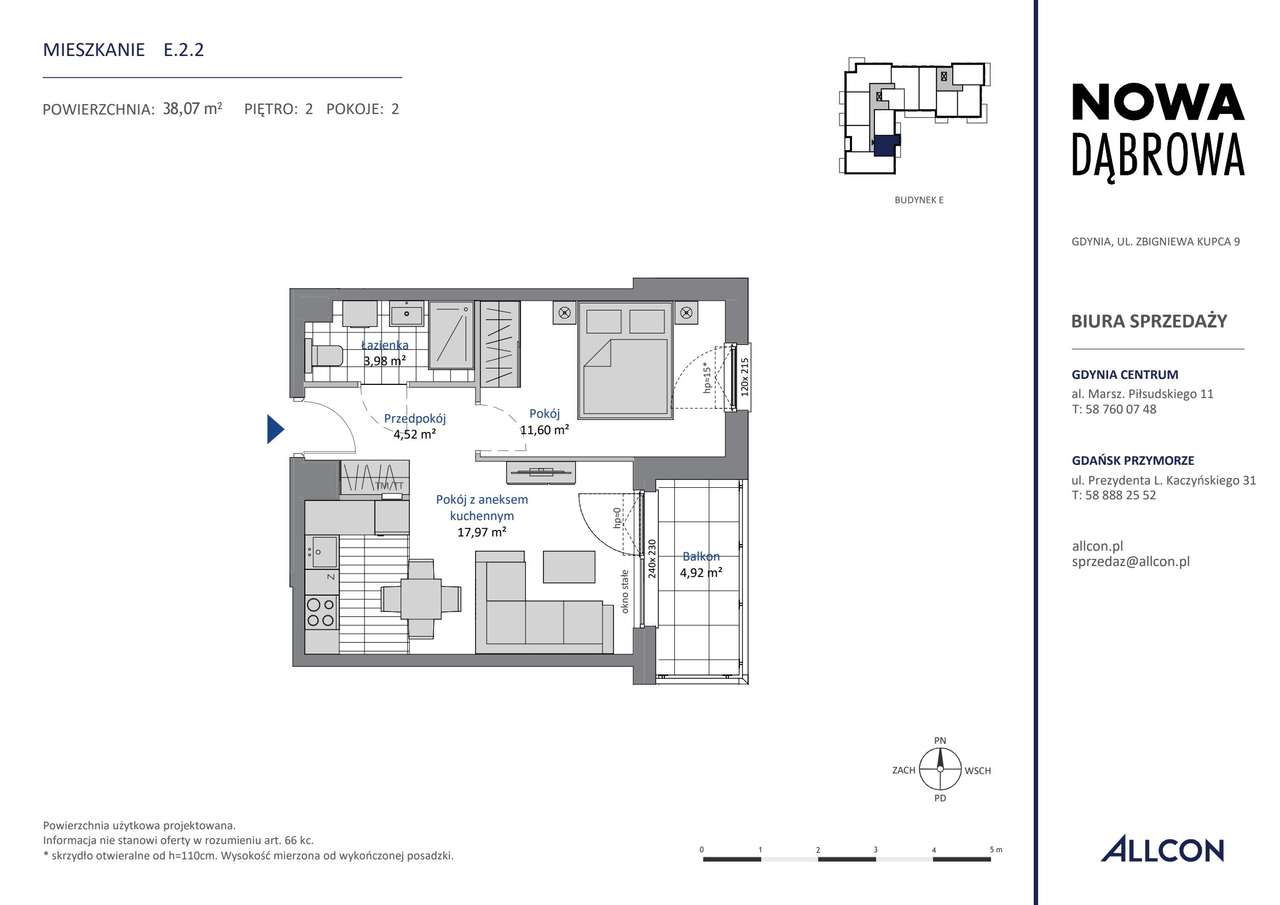 2-pokojowe mieszkanie 38m2 + balkon - Pełny obrazek: 2/7