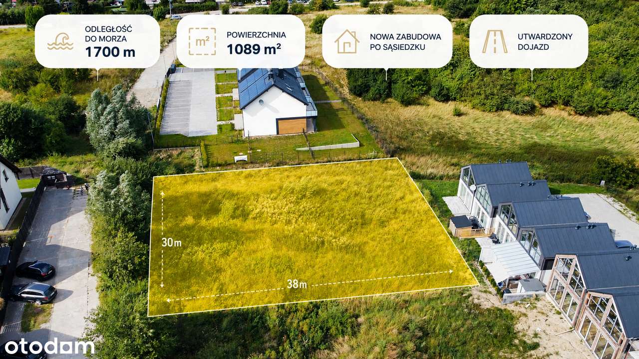 Widok na morze - wokół nowa zabudowa - działka pod domki/apartamenty