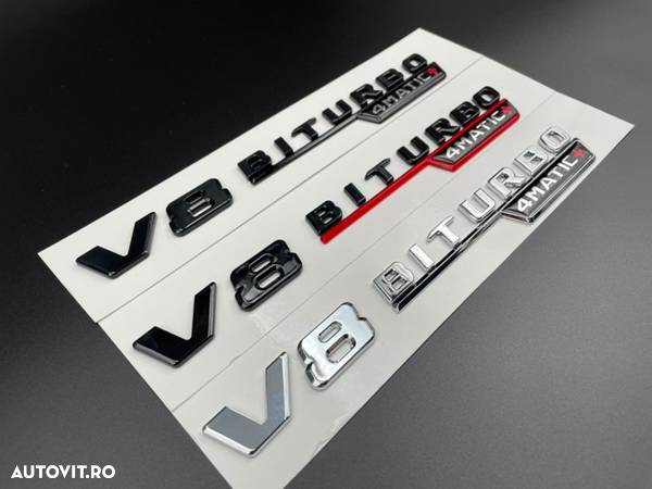 Set embleme Mercedes V8 Biturbo 4Matic+ Negru Roșu Crom - 1