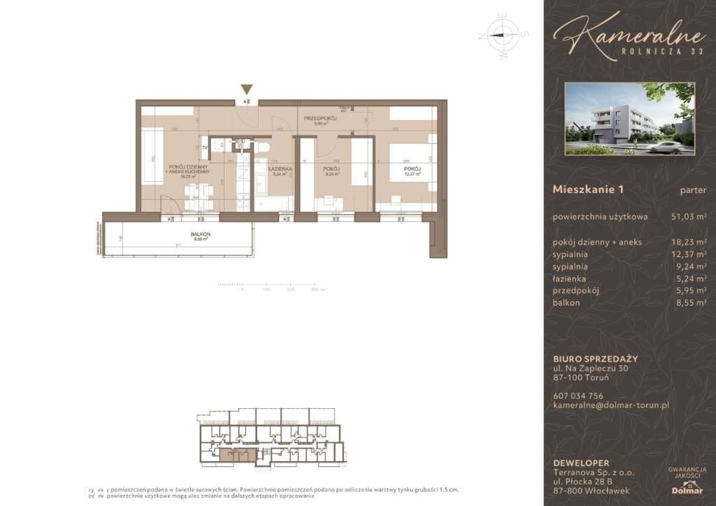 3-pokojowe mieszkanie 51,03 m2 + balkon - Pełny obrazek: 2/7