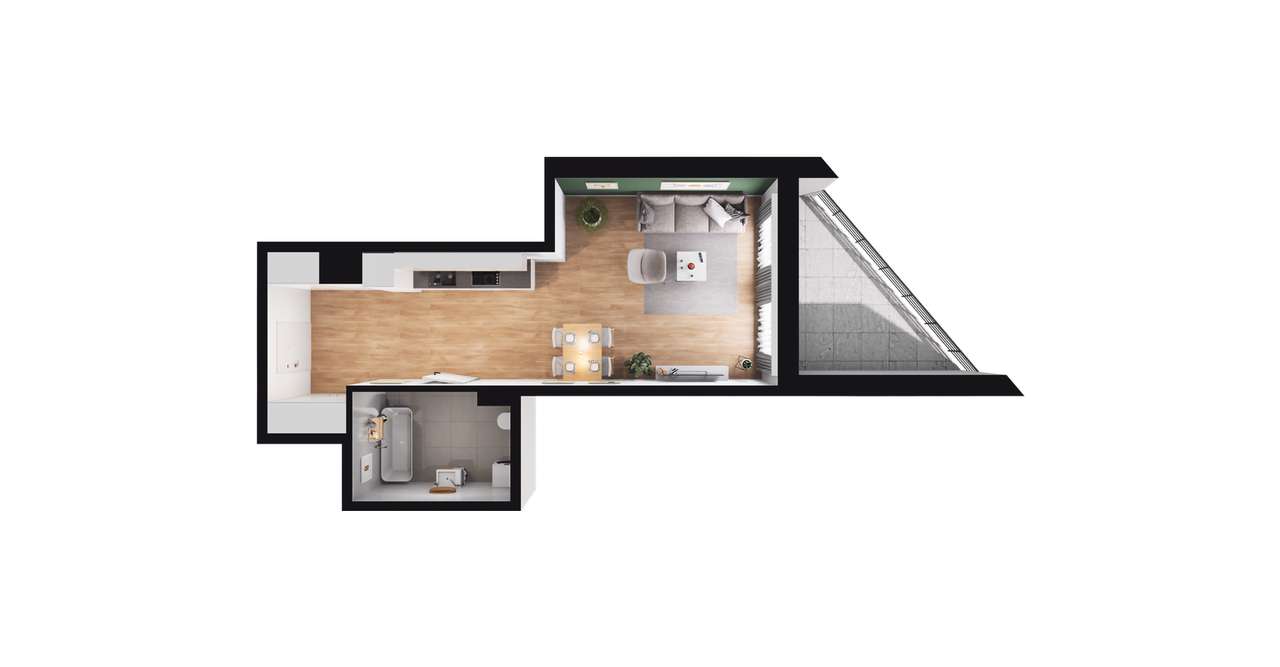 1-pokojowe mieszkanie 36m2 + loggia - Pełny obrazek: 2/8