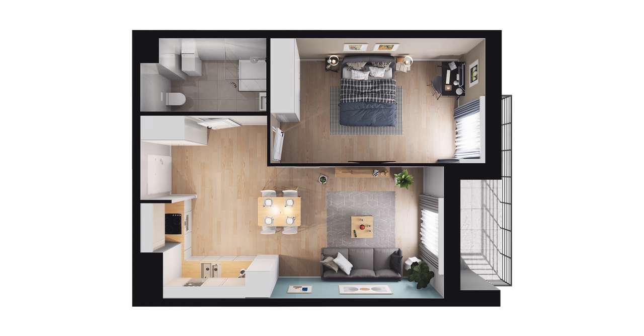 2-pokojowe mieszkanie 47m2 + balkon - Pełny obrazek: 2/8