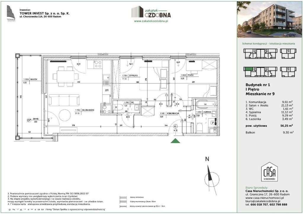 Zakątek Ozdobna M9 B1 - 3 pokoje - Pełny obrazek: 2/8