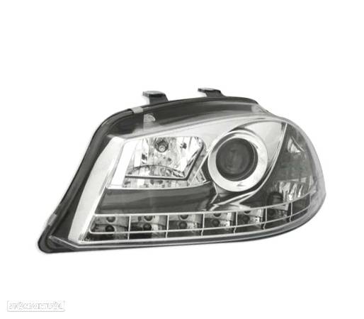 FARÓIS FRONTAIS LUZ DIURNA LED PARA SEAT IBIZA E CORDOBA 6L 02-05 FUNDO CROMADO - 3