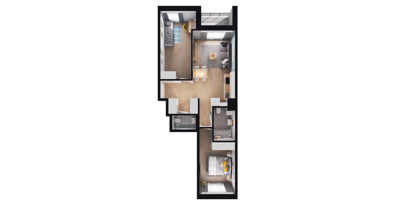 3-pokojowe mieszkanie 57m2 + loggia - Pełny obrazek: 2/8