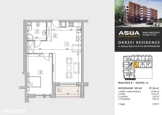 Mieszkanie, 57.56 m², Żyrardów