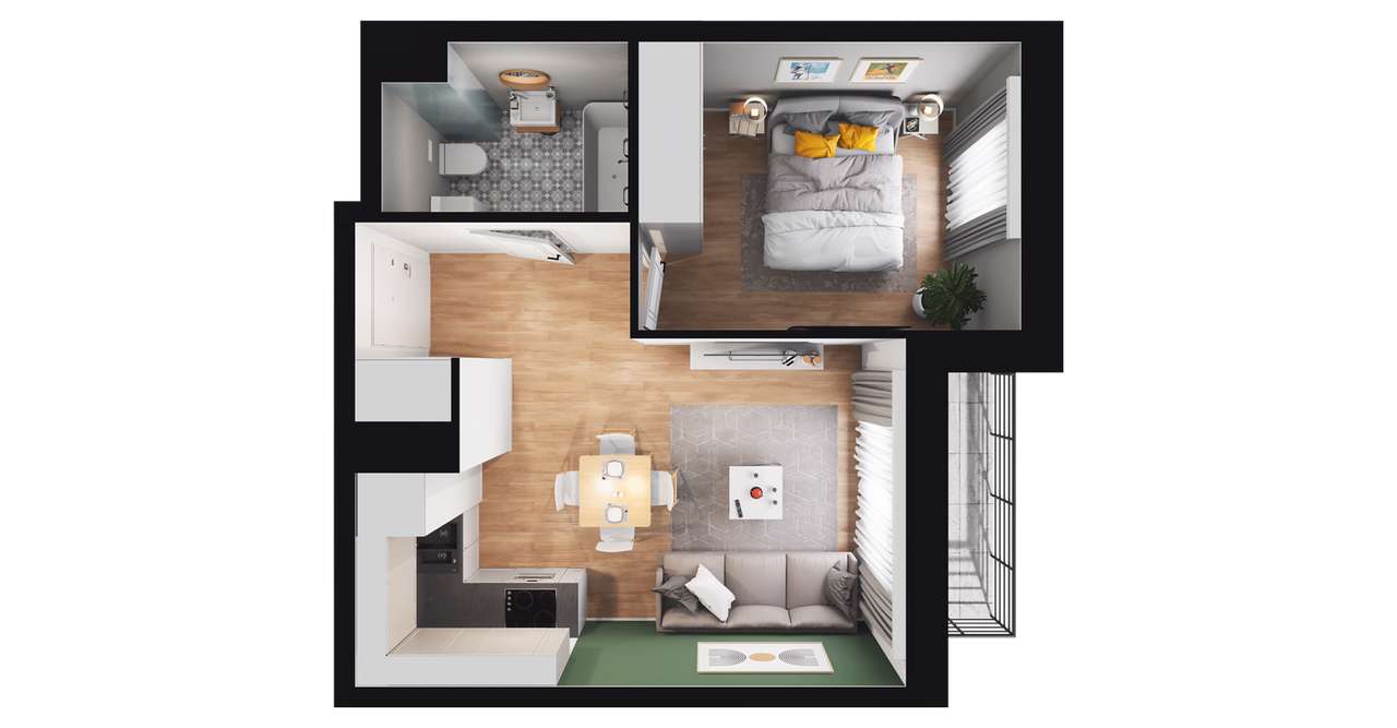 2-pokojowe mieszkanie 32m2 + loggia - Pełny obrazek: 2/8