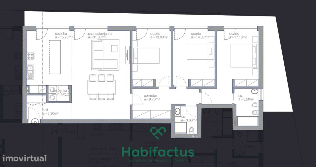 Apartamento T3 em construção no centro de Viseu - Grande imagem: 3/4