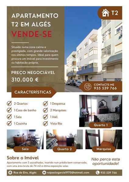 Apartamento T2 em Algés com áreas generosas VENDE-SE