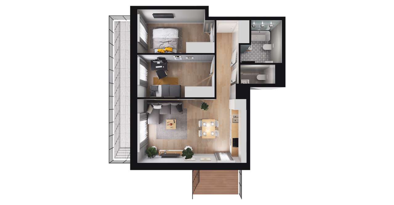 3-pokojowe mieszkanie 55m2 + taras Bez Prowizji - Pełny obrazek: 3/9