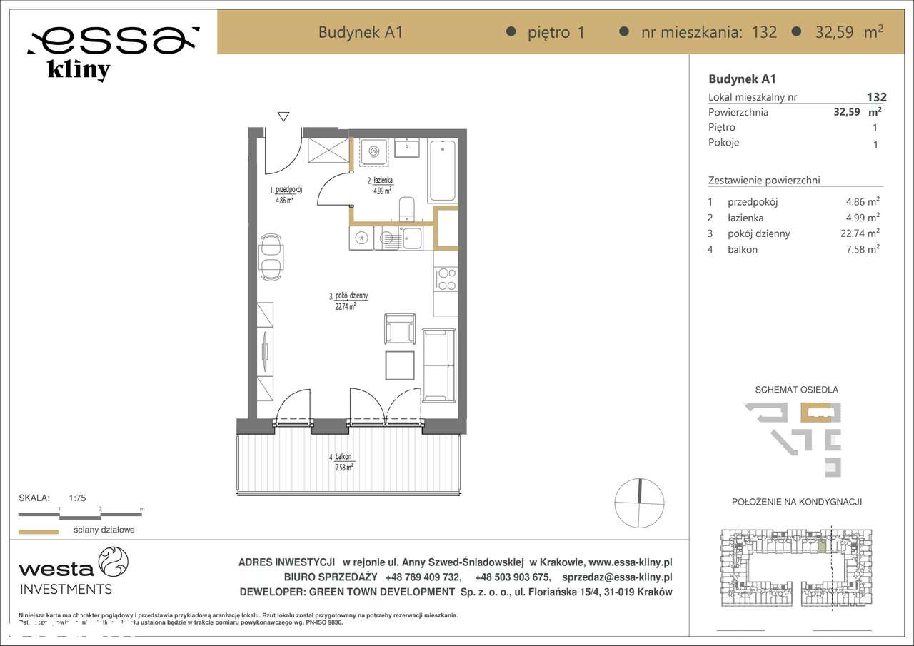 1-pokojowe mieszkanie 32m2 + balkon - Pełny obrazek: 2/7