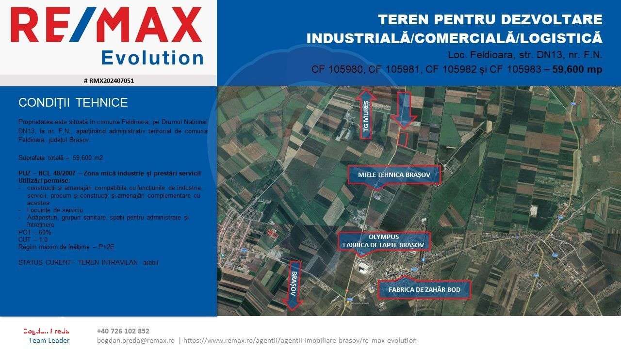 DE VÂNZARE| Teren industrial 59,600mp Feldioara / DN 13 0% COMISION! - Imagine principală: 5/6