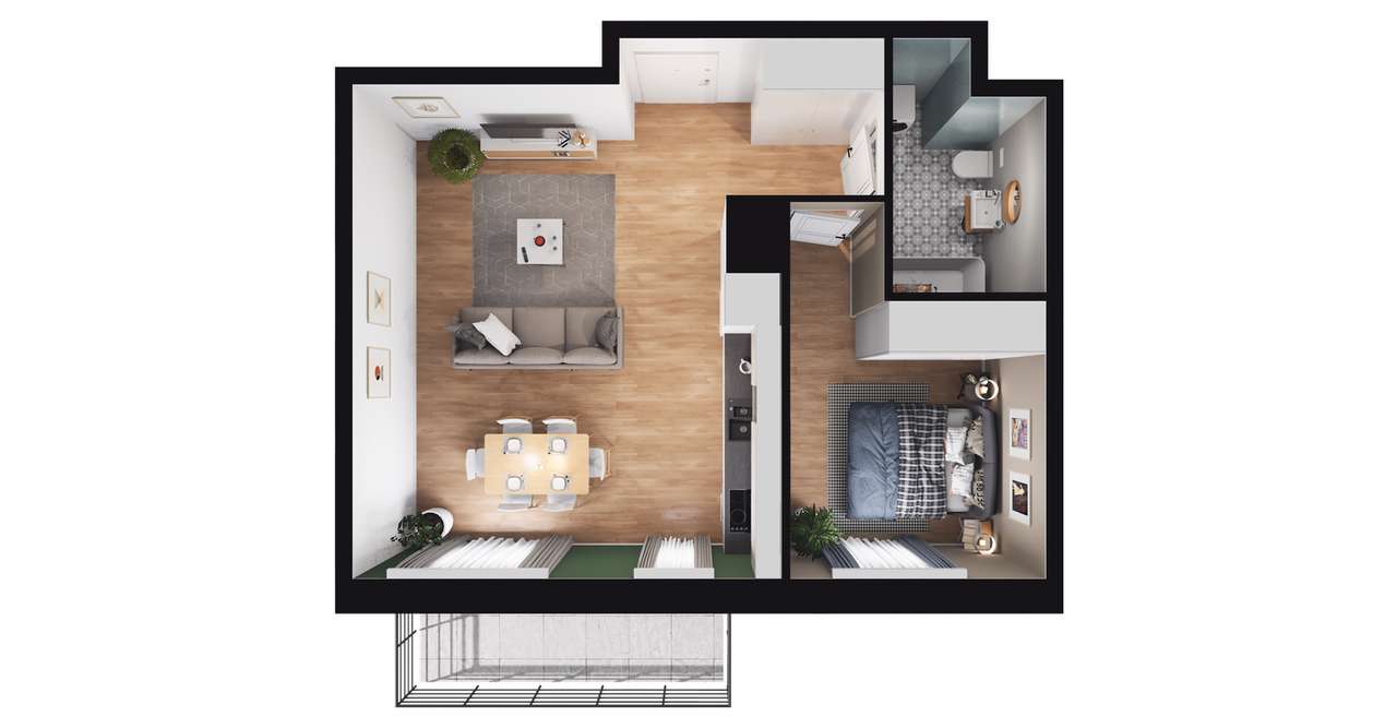 2-pokojowe mieszkanie 44m2 + balkon - Pełny obrazek: 2/8