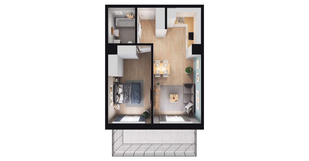 2-pokojowe mieszkanie 42m2 + taras Bez Prowizji - Pełny obrazek: 3/9