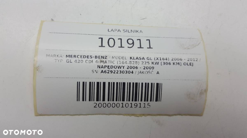 ŁAPA SILNIKA MERCEDES GL 420 CDI A6292230304 - 5